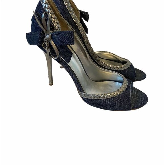 GUESS Denim&Silver Bow Open Toe High Heel 6 - Picture 7 of 10